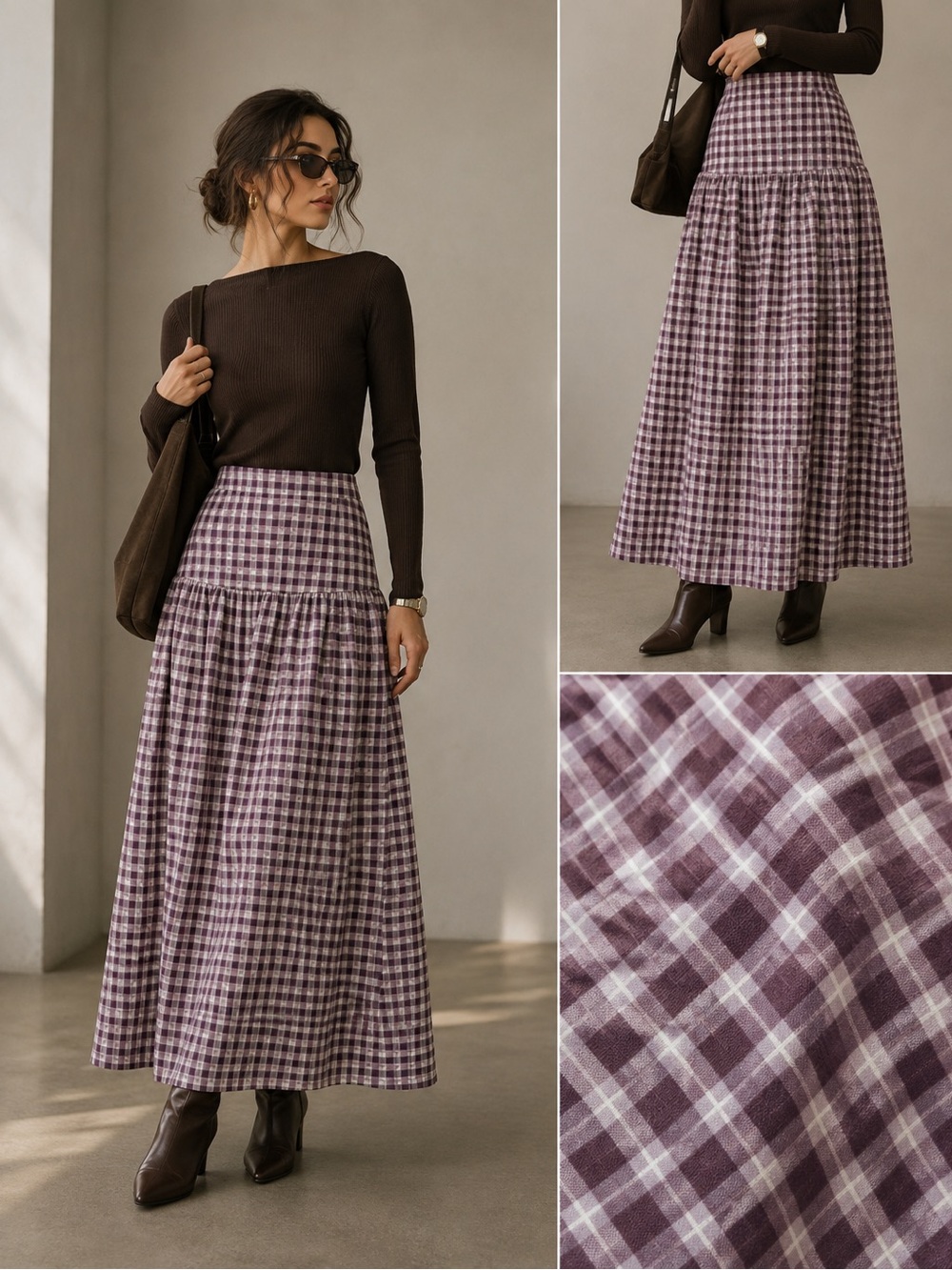 Classic Plaid Maxi Skirt - Women's Tiered Maxi
